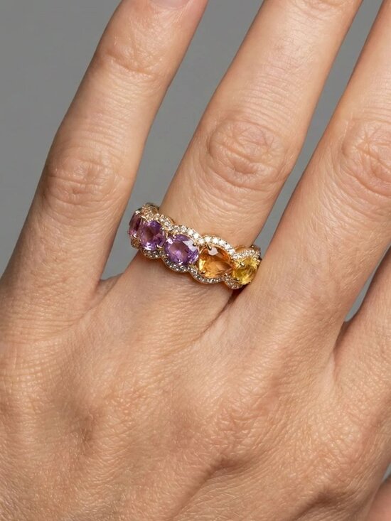 18K Three Tone Gold Multi Color Diamond Band Ring  Multi-Color Gemstone 14K (18K Custom) Gold Diamond Band Ring